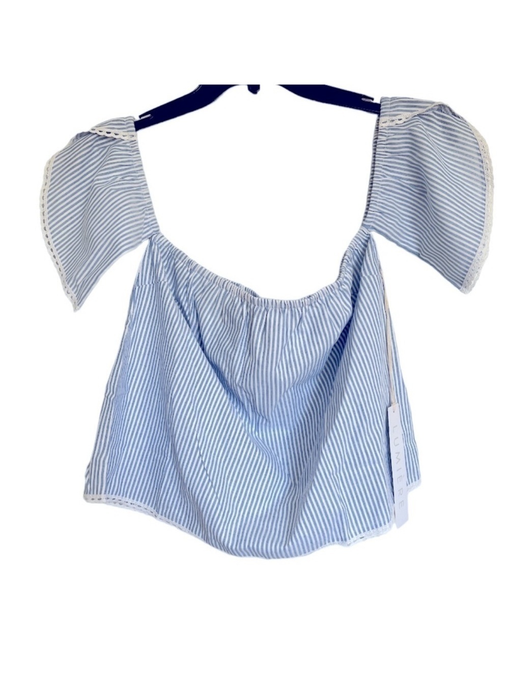Lumiere Off-Shoulder Blue & White Striped Top